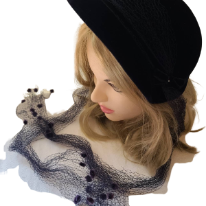 Vintage 30s Dark Blue Velvet Bonnet Hat Long Mesh Net Ties Discount Pay With Paypal