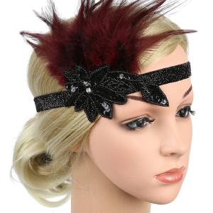 [US Warehouse] 1920s Feather Sequins Rhinestone Headband Extremely For Sale