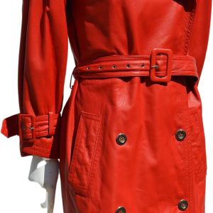 70s 80s Yves Saint Laurent Rive Gauche Red Leather Trench Coat Cheap Sale Best Store To Get