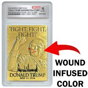 Gold Trump "Fight" Trading Card (With Unique Wound Infused Red Color) With Credit Card For Sale