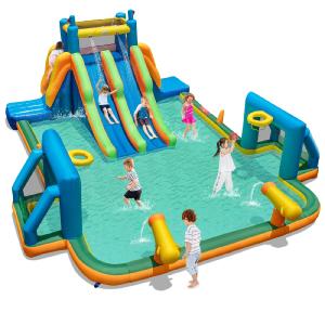 BOUNTECH Inflatable Water Slide, 19x17FT Mega Waterslide Park Dual Long Slides for Racing Fun w/Dual Climbing Wall Buy Cheap Countdown Package