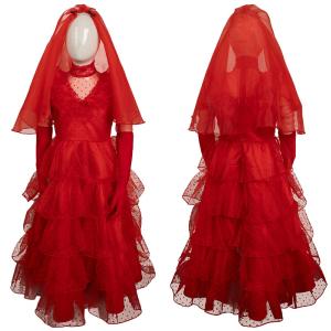 Beetlejuice Lydia Deetz Kids Children Red Wedding Dress Party Carnival Halloween Cosplay Costume Cheap Online Store