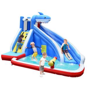 BOUNTECH 4 Kids Shark Themed Mighty Backyard Inflatable Water Slide w/ Climbing Wall Discount Low Cost