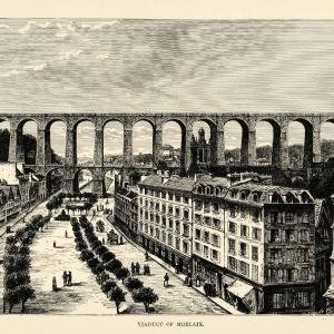 1882 Wood Engraving Morlaix France Viaduct Railroad Train Bridge XGS6 Sale With Credit Card