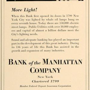 1936 Ad Bank Manhattan Light Banking Money New York - ORIGINAL ADVERTISING FT9 Discount Cost