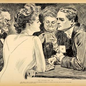 1906 Print Charles Dana Gibson Girl Man Playing Bridge Card Game Partner Romance Cheap Sale 2025 Unisex