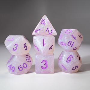 7pc Fine Glitter with Purple Ink Polyhedral Dice Set Buy Cheap Shop