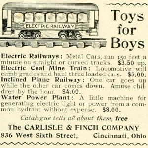 1897 Ad Carlisle Finch Boy's Toys Electric Train Railroad Sets Locomotive LHJ6 Release Dates