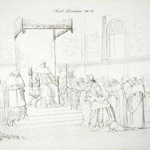 1834 Copper Engraving Pope Throne Medieval Clergy Costume Ecclesiastical ILC2 Authentic