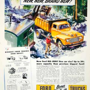 1948 Ad Ford Trucks Yellow Working Dump Rubble Automobile Car Man Site Job FTM3 Online For Sale