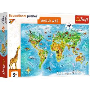 TREFL EDUCATIONAL 104 PIECE PUZZLE WORLD MAP Top Quality For Sale