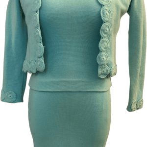 40s Turquoise Knitted Crochet Three Piece Set Supply Sale Online
