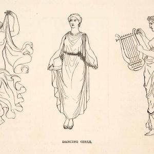 1886 Print Nude Greek Girls Dance Harp Musician Toga Costume Dress XGHC6 Release Dates