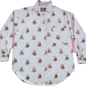 80s Blue Pinstriped Teddy Bear Shirt Cheap Sale Wholesale Pice