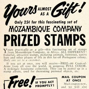 1953 Ad Littleton Postage Stamp Mozambique Africa Giraffe Zebra Snake PSC3 Cheap Sale With Credit Card