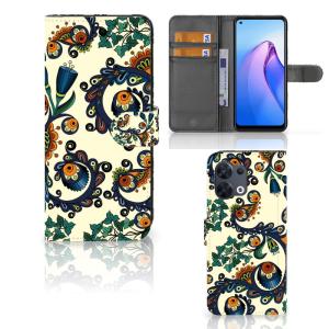 Wallet Case OPPO Reno8 Barok Flower New Arrival Cheap Pice