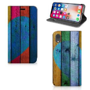 Apple iPhone Xr Book Wallet Case Wood Heart - Cadeau voor je Vriend Clearance Store For Sale