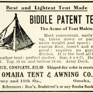 1910 Ad Biddle Patent Tent Acme Omaha Awning Harney 11th St NE Camping YNS1 Perfect Cheap Pice