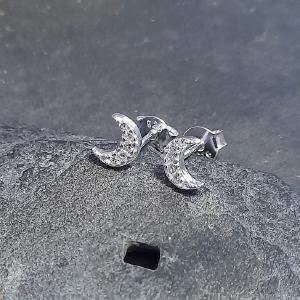 Blue Lily 6mm Silver Clear Crystal Moon Stud Earrings - SS607B Outlet Recommend