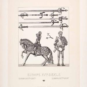 1888 Chromolithograph Spain 16th Century Knight Horse Sword Hilt Armor LCH3 Sale For Cheap
