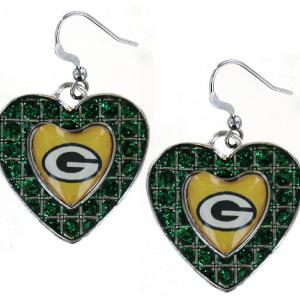 Green Bay Packers Green Glitter Stone Heart Earrings Discount Best Seller