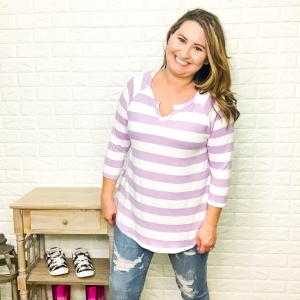 "It's A Breeze" Striped 3/4 Sleeve (Purple) Pick A Best Cheap Pice