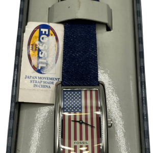80s American Patriotic Flag Denim Band Jr8059 Watch By Fossil Brand New Unisex Cheap Online