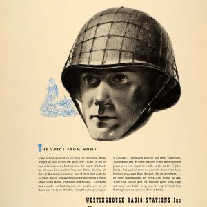 1943 Ad WWII Westinghouse Radio Stations Soldier Helmet Wartime FT6 Sale New