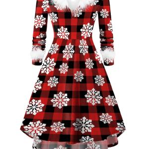 1950s Christmas Plush Collar V-Neck Knitted Dress Low Cost Sale Online