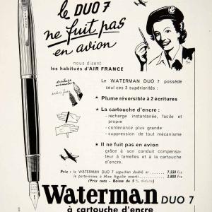 1953 Ad Waterman Duo 7 Fountain Pen Air France Writing Utensil Leakproof VEN8 Clearance Fashionable