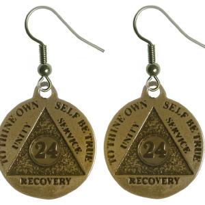 24 Hour Mini Recovery Medallion Earrings, Brass, Serenity Prayer on Back Deals Cheap Pice