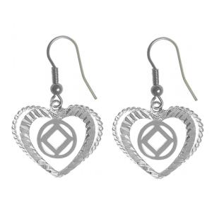 Sterling Silver, Heart Earrings with Narcotics Anonymous NA Symbol Clearance Pictures