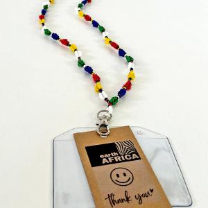 African Hut Beaded SA Flag Color Badge Holder Lanyard 30g Real For Sale