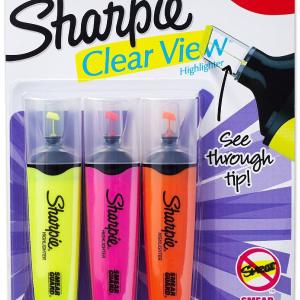 Sharpie 1897844 Clear View Highlighter, Assorted Colors, 3/Pack Free Shipping For Sale