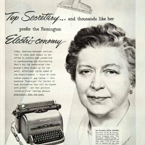 1951 Ad Remington Rand Electri-conomy Typewriter Secretary Esta Stoner COLL2 Outlet Official