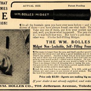 1908 Ad Wm. Bolles Midget Fountain Pen Self-Filling - ORIGINAL ADVERTISING TW1 Deals Online