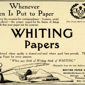 1908 Ad Whiting Papers Feather Pen Logo Writing Stationary Business TIN6 Perfect Cheap Pice