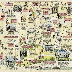 1947 A Map of the Strand, Trafalgar Square to Aldwych, London. A Pictorial Map by J. P. Sayer Sale Amazing Pice