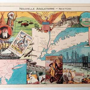 1948 New York, Long Island "Nouvelle Angleterre" Pictorial Map, Print by Joseph Porphyre Pinchon Free Shipping Genuine