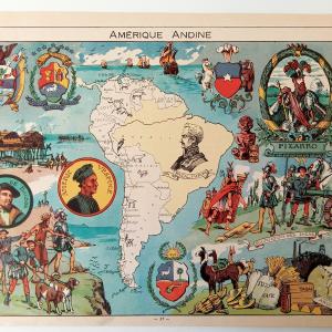 1948 Andean South America "Amerique Andine" Pictorial Map, Print by Joseph Porphyre Pinchon, Colombia Ecuador Peru Bolivia Chili Argentine Free Shipping Geniue Stockist