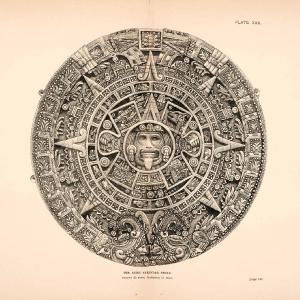 1883 Wood Engraving Calendar Stone Ancient Aztec Mexico Thomas XGPA4 Clearance High Quality