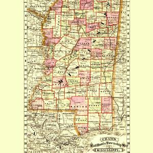 Railroad Map - Mississippi Railroad - Cram 1878 - 23 x 29.86 - Vintage Wall Art Buy Cheap Inexpensive