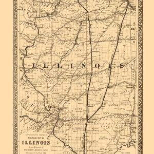 Railroad Map - Illinois Railroads - Colton 1861 - 23 x 36.02 - Vintage Wall Art Free Shipping Official