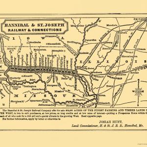 Railroad Map - Hannibal and St Joseph Railroad - Hunt 1863 - 23 x 30.43 - Vintage Wall Art Clearance Tumblr