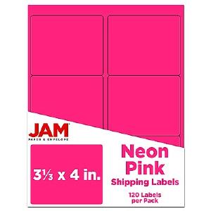 JAM Paper Outlet Shipping Address Labels, Large, 3 1/3 x 4, Neon Pink, 120/Pack Clearance Factory Outlet