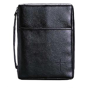 Soft Black Embossed Cross with Front Pocket Large Leather Look Bible Cover with Handle Tumblr Online