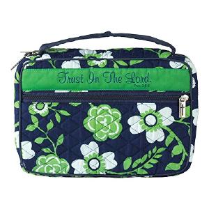 Trust In The Lord Green Floral Quilted Cotton Large Print Bible Cover Case Sale Fast Delivery