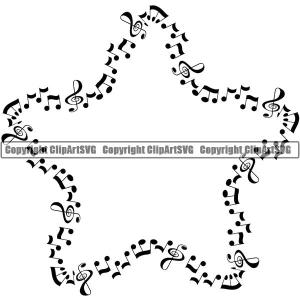 Music Design Element Frame Border Notes Scattered Star ClipArt SVG Get Authentic Sale Online