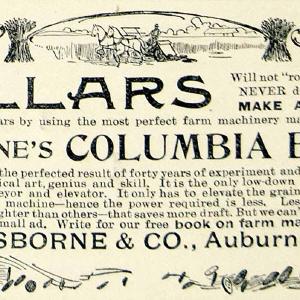 1896 Ad DM Osborne Columbia Binder Farm Machinery Auburn New York Horse CCG1 Sale With Credit Card