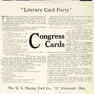 1907 Ad Literary Party Congress Playing Cards Game Entertainment Edwardian YDL4 Sale Visa Payment